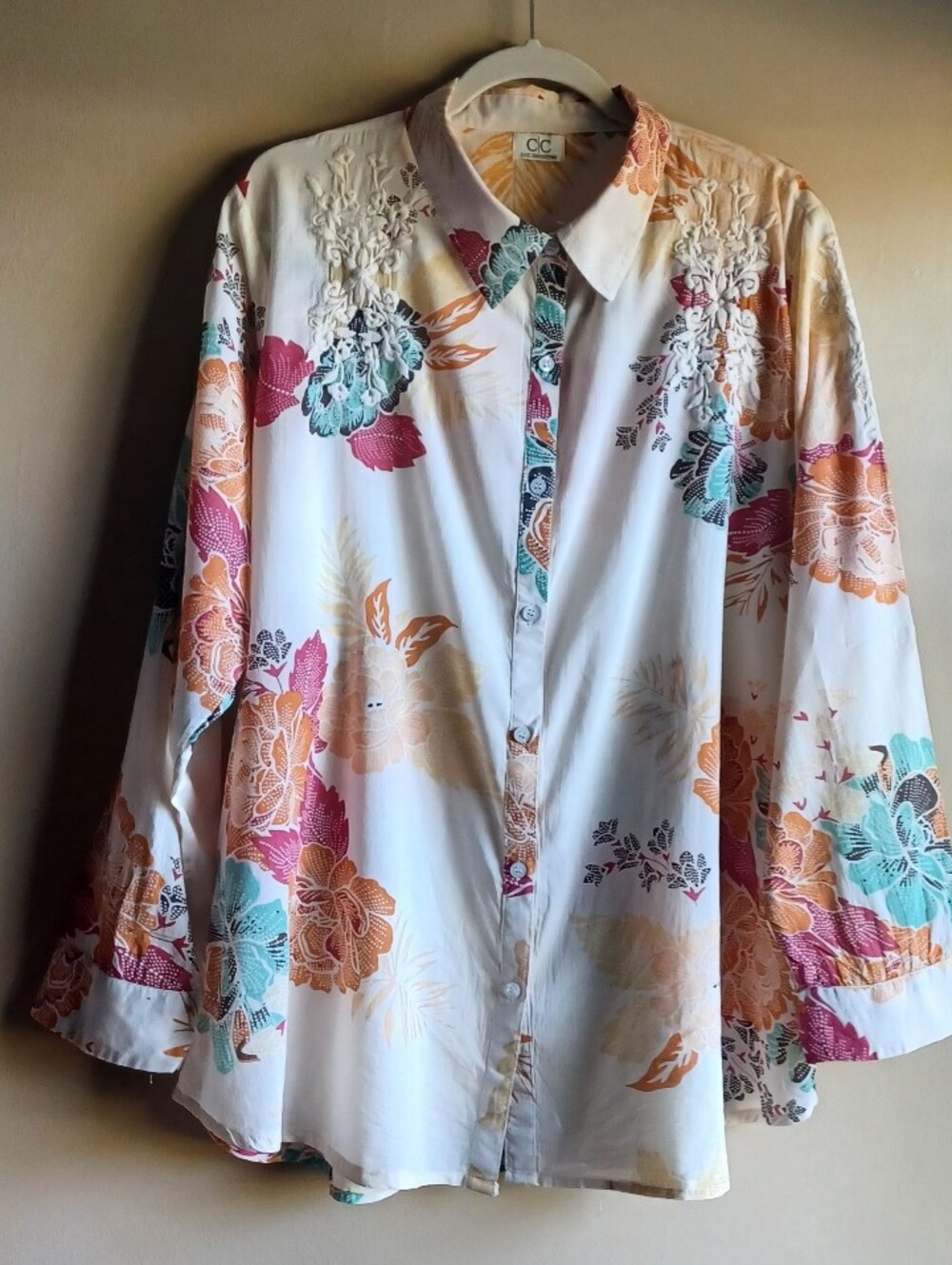 CC CONECCTION long Sleeve Button - Down Cotton Blouse 1X